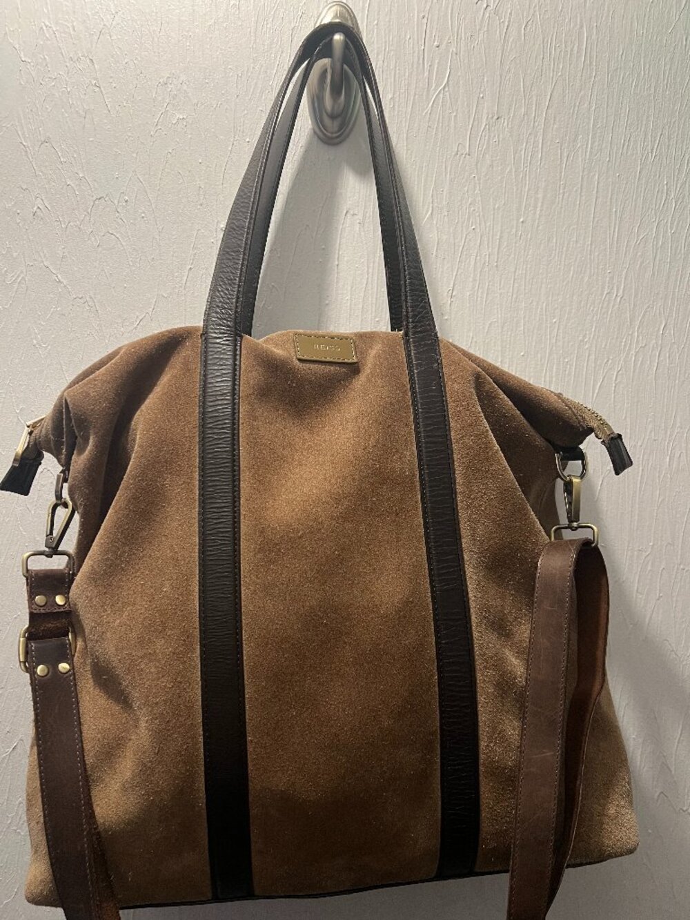 Reiss Huxley Suede Tote Bag Brown Leather Large Shoulder Crossbody Carryall